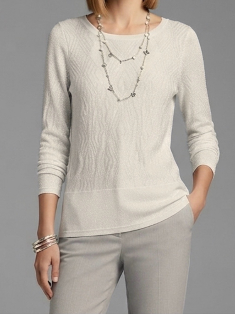 White House Black Market • Lightweight Textured Crème Knit Top
